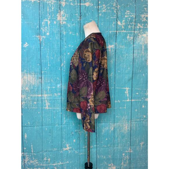 Inseparables vintage padded shoulders floral tapestry buttoned blouse size M - Picture 7 of 9